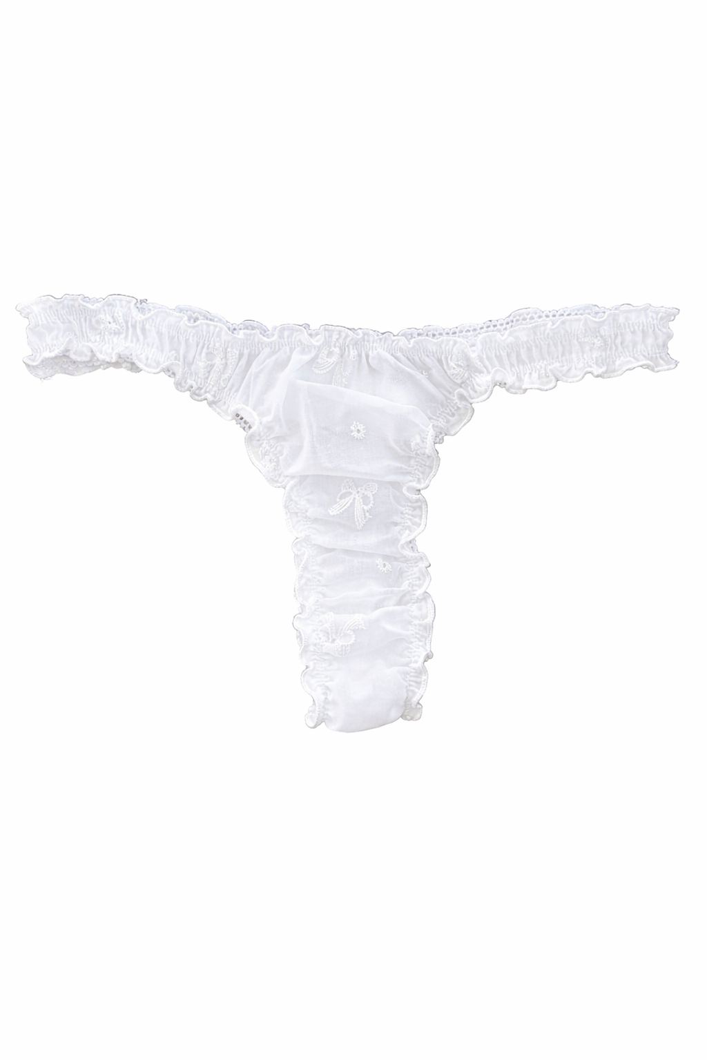 The Soleil Bow Eyelet Ruffle Cotton Thong